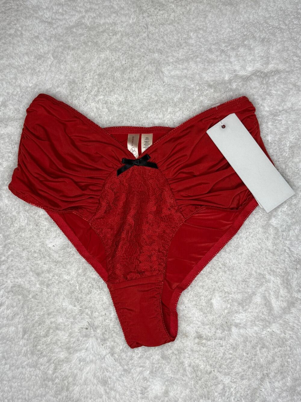 NWT Rhonda Shear Red Ruched Back Lace Panties S